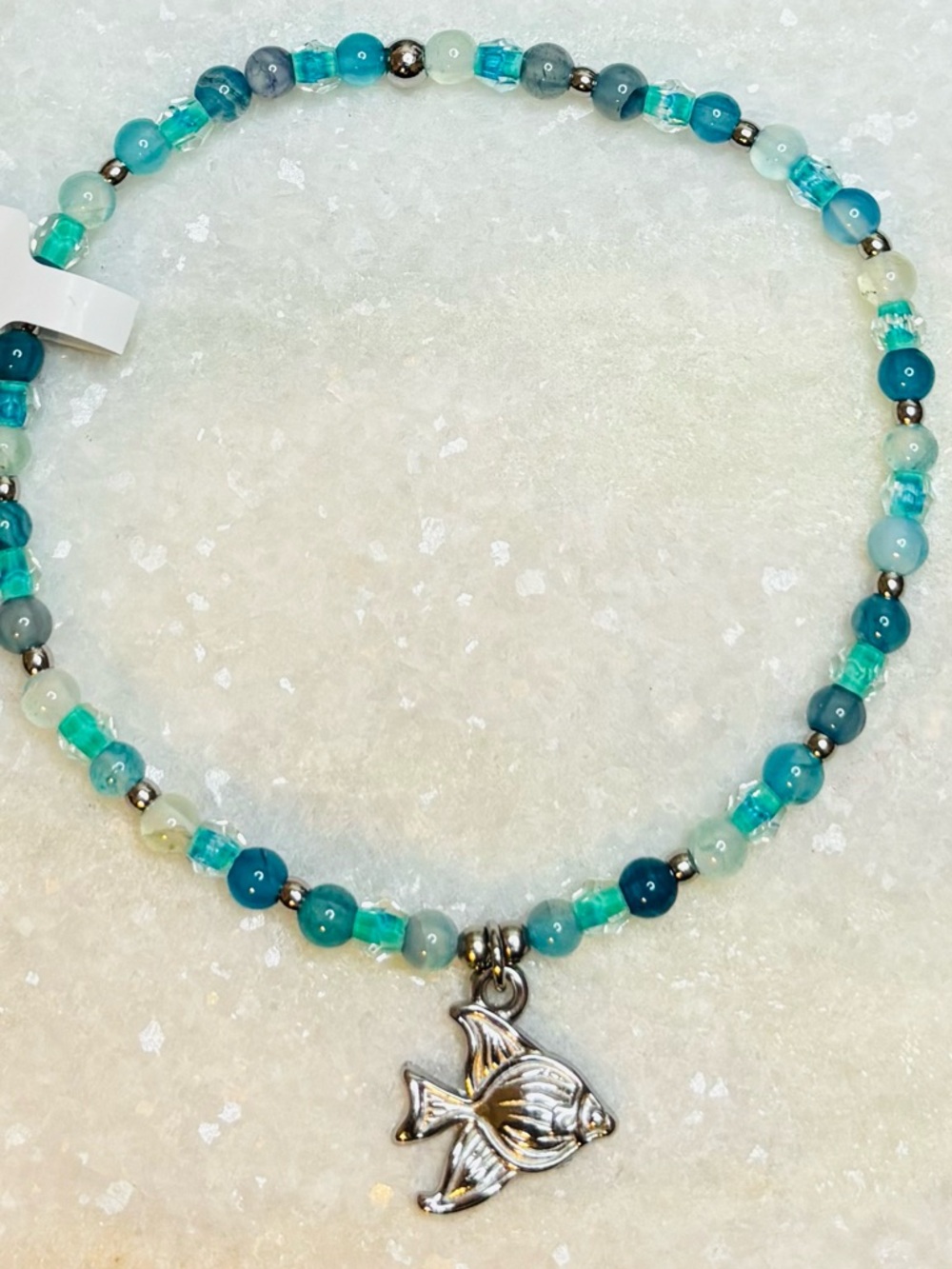 *ANKLET* Silver Cute Fish with Stone & Crystal Stretchy Anklet - Picture 3 of 7